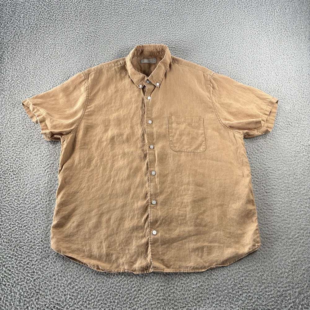 Everlane Shirt Mens XL Khaki 100% Linen Short Sleeve Button Down Beach